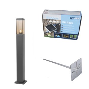 QAZQA Moderne Außen Stehleuchte Dunkelgrau mit Rauchglas 80 cm Malios