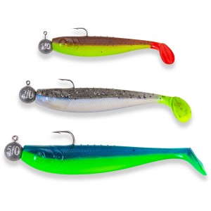 Westline Kunstköder-Set Flank Shad, 3 montierte Angelköder in verschiedenen Farben und Größen.