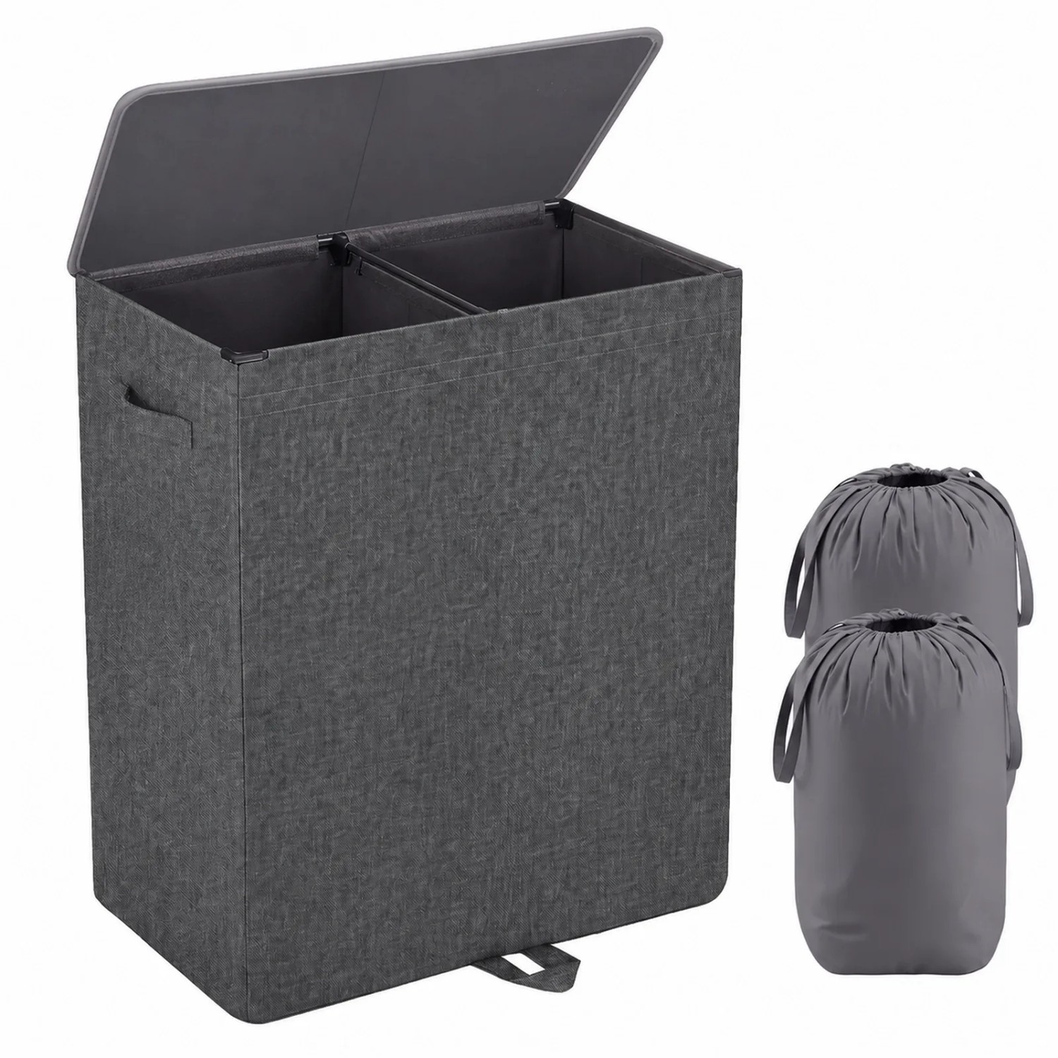 Sekey Wäschekorb Wäschesammler 160L mit Deckel 2 Fächer Wäschesortierer Herausnehmbarer Wäschesack mit Griffen für Bad Schlafzimmer und Haushalt