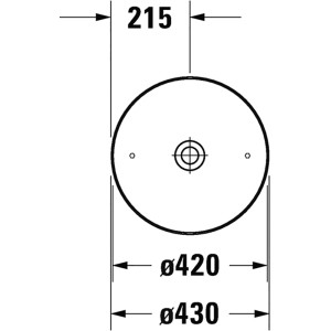 Technische Zeichnung: Duravit Cape Cod Aufsatzwaschbecken, rund, 43 cm, Maße und Details.