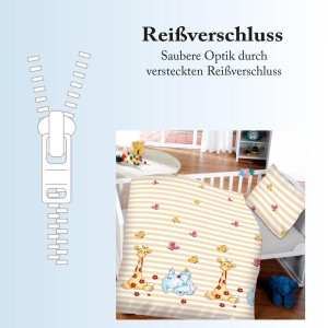 Bestlivings Kinderbettwäsche mit Elefant & Giraffe Motiv, 100x135 cm & 40x60 cm.