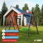 K-SPORT Doppelschaukel mit Klettergerüst aus pulverbeschichtetem Stahl, roter Brett- und grüner Nestschaukel im Garten.