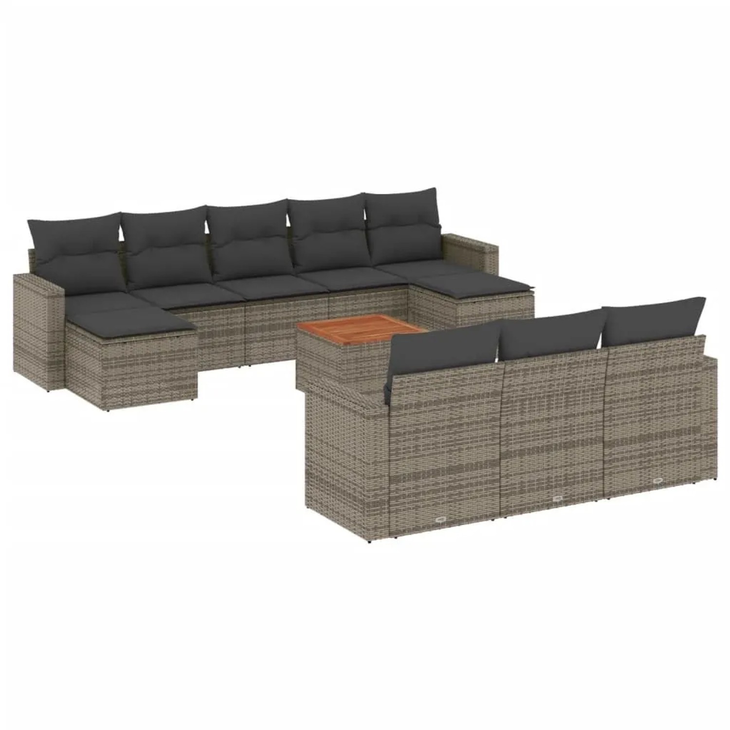 vidaXL 11-Tlg Garten-Sofagarnitur mit Kissen Grau Poly Rattan 3224345