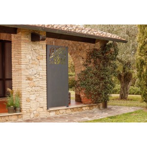 Eleo Sichtschutz Liro Metall in Anthrazit mit Blattmuster für den Garten.