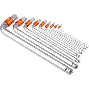 OBI Sechskantschlüssel-Set 9-tlg. aus robustem Chrom-Vanadium-Stahl, verchromt, mit farbcodierten Größen 1,5-10 mm und Kugelkopf.