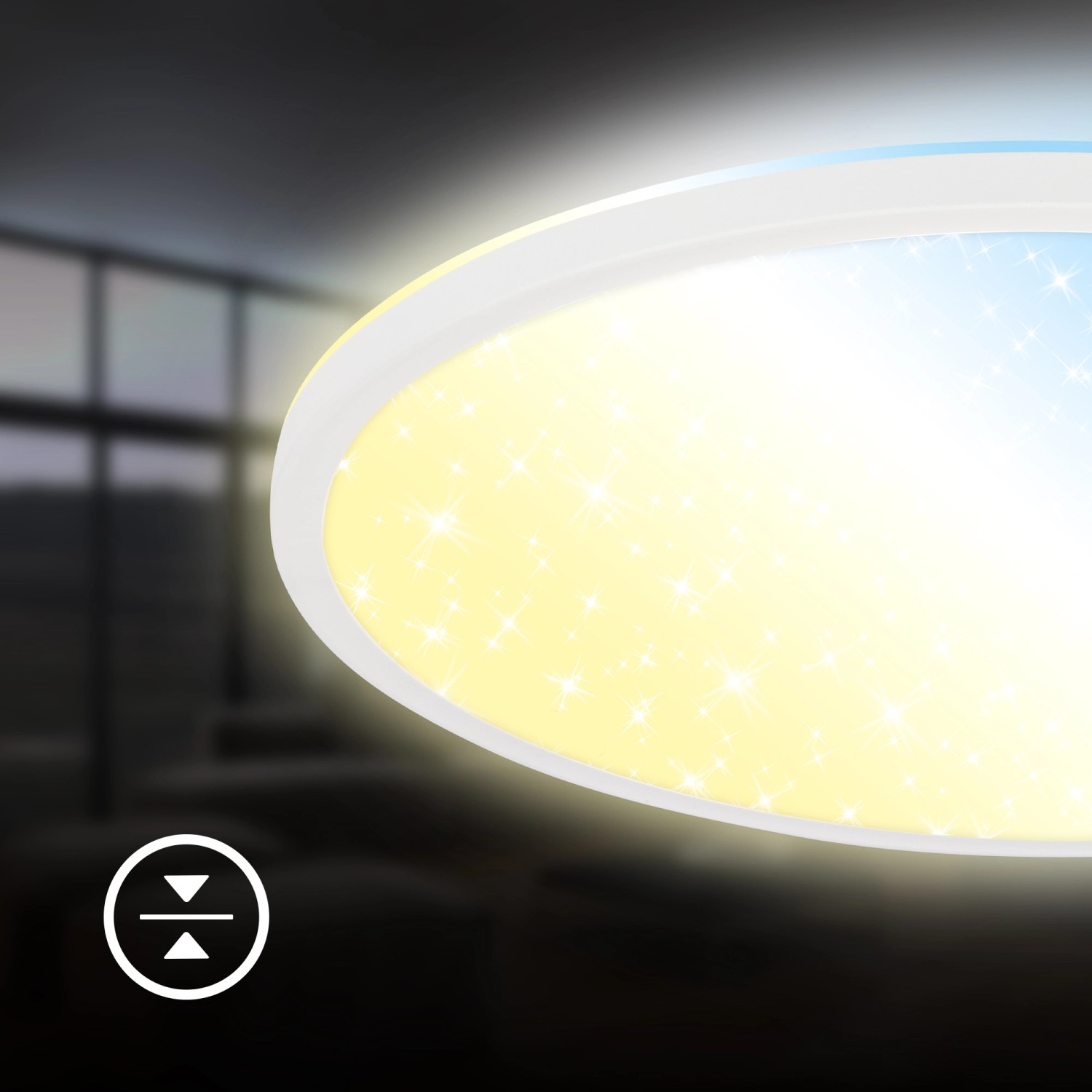 Dimmbares, weißes Brilo LED-Panel Slim Sternenhimmel mit Sternenmuster und CCT-Funktion.