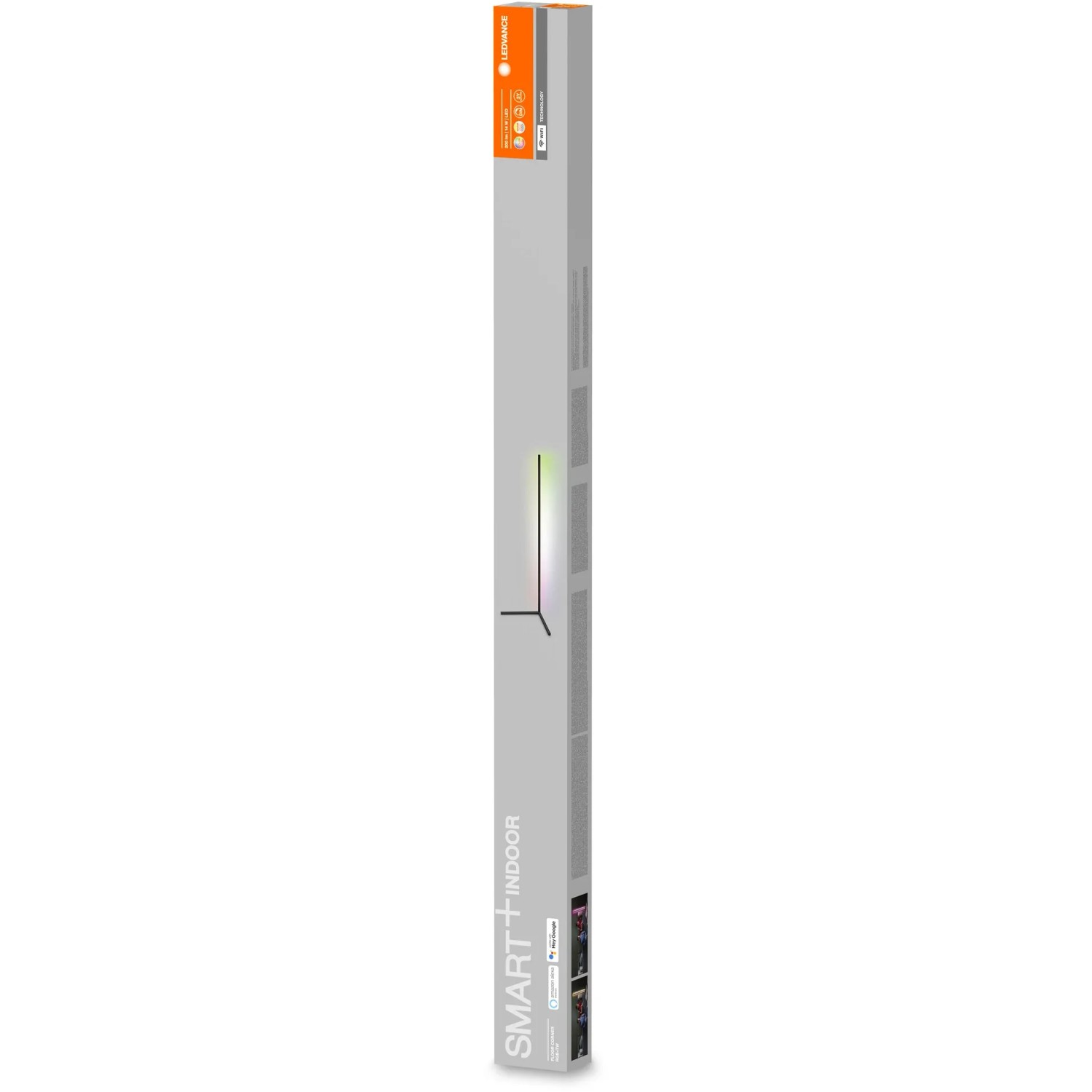 Verpackung der Ledvance Smart+ WiFi Stehlampe in Schwarz, 142 cm, für indirekte Beleuchtung.