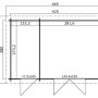 Grundriss des Lasita Holz-Gartenhauses Belmont 2 mit Flachdach, zeigt zwei Räume und Maße 425x280 cm.