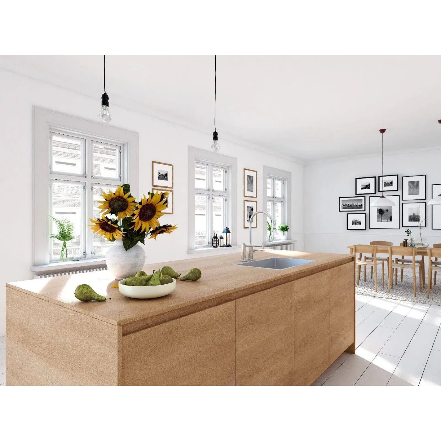 Kücheninsel mit Contura Klarlack behandelt. Lebensmittelechter Holzlack für Schneidebrett und Tischplatte.