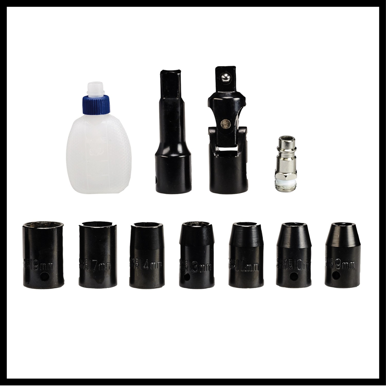 Einhell Druckluft-Ratschenschrauber TC-PR 68 Zubehör: Steckschlüssel, Verlängerung, Ölflasche im Set.