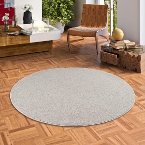 Runder, grauer Snapstyle Natur Teppich aus Wolle, Berber-Stil, Durchmesser 100cm.