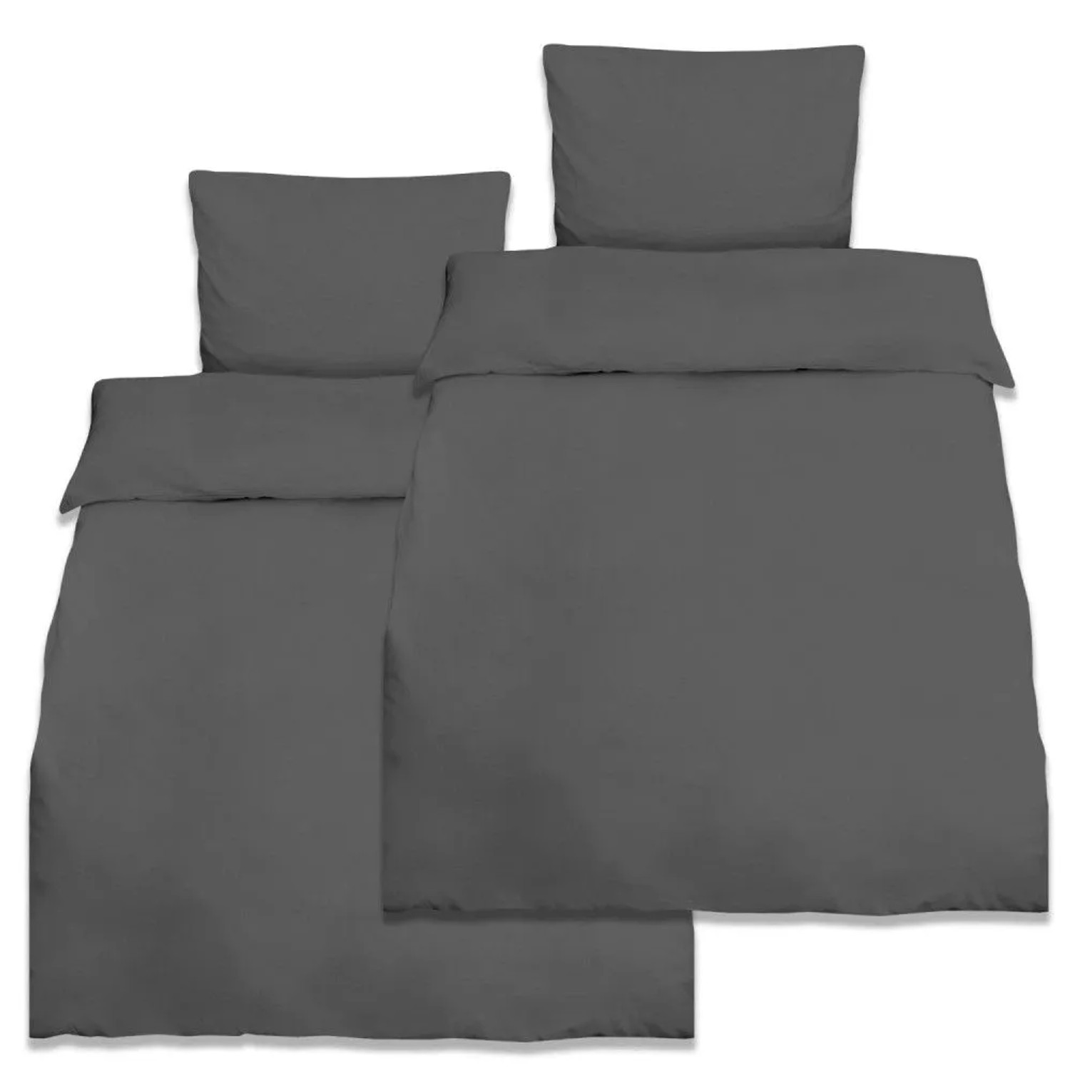 Beautissu Julie Bettwäsche 135x200cm + Kissenbezug 80x80cm Anthrazit Renforcé 2er Set