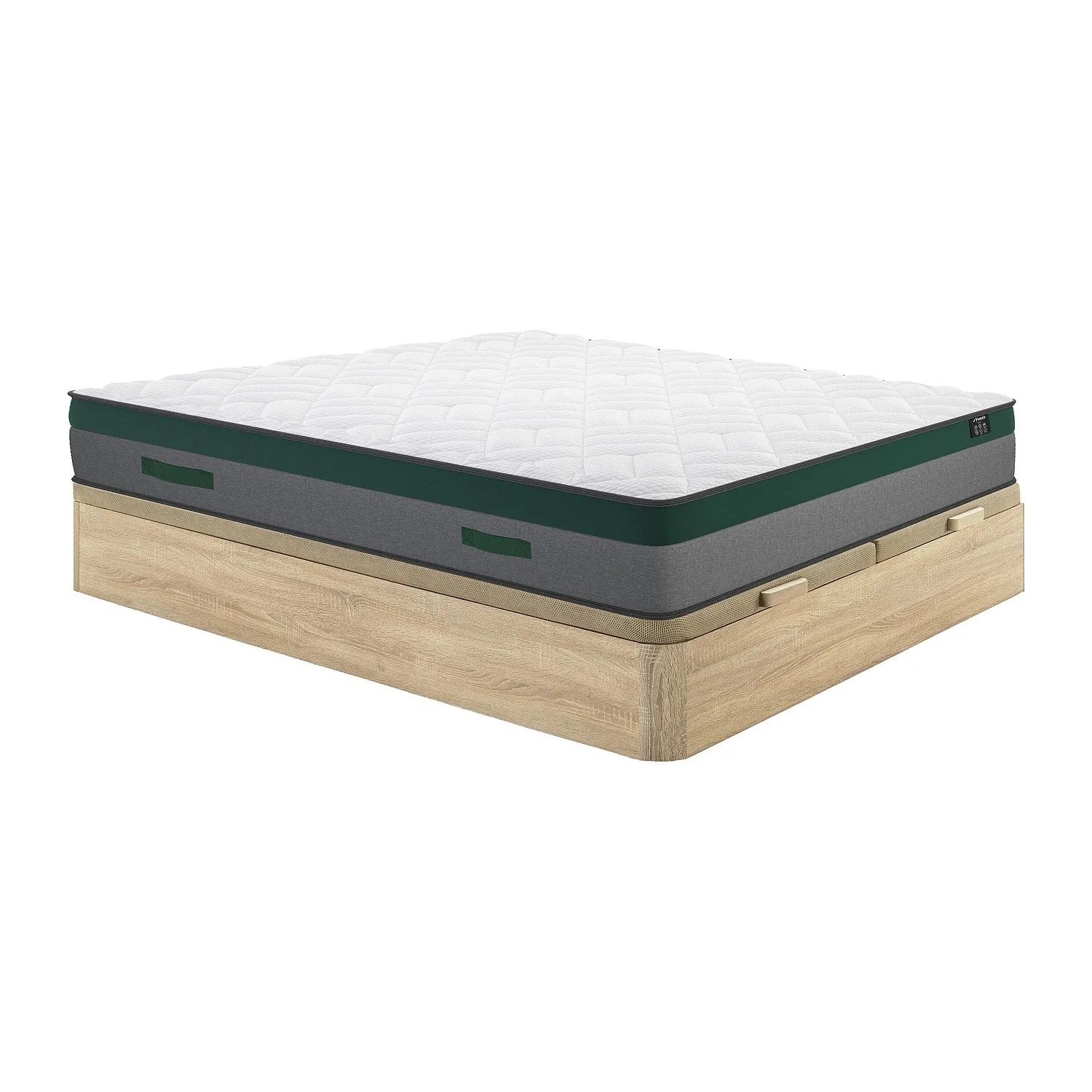 Vente-unique Matratze Und Bettgestell Mit Lattenrost Und Bettkasten Prestige Naturfarben Hell 200 cm