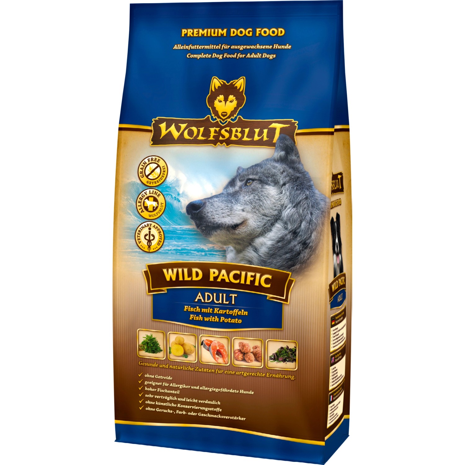 Wolfsblut Wild Pacific Hunde-Trockenfutter mit Fisch & Kartoffel, 2kg. Getreidefreies Adult Futter.
