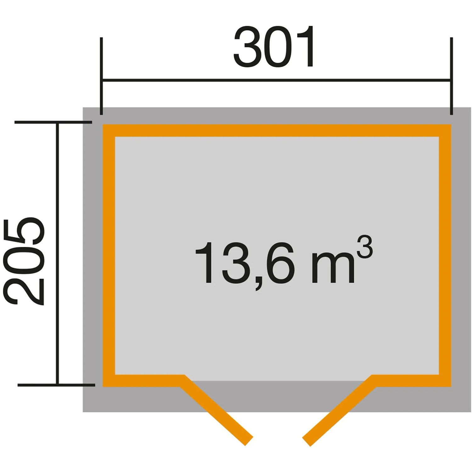 Grundriss weka Gartenhaus 122 Gr.3: 301x205cm, 13,6 m³ Volumen. Ideal als Holz-Gartenhaus.