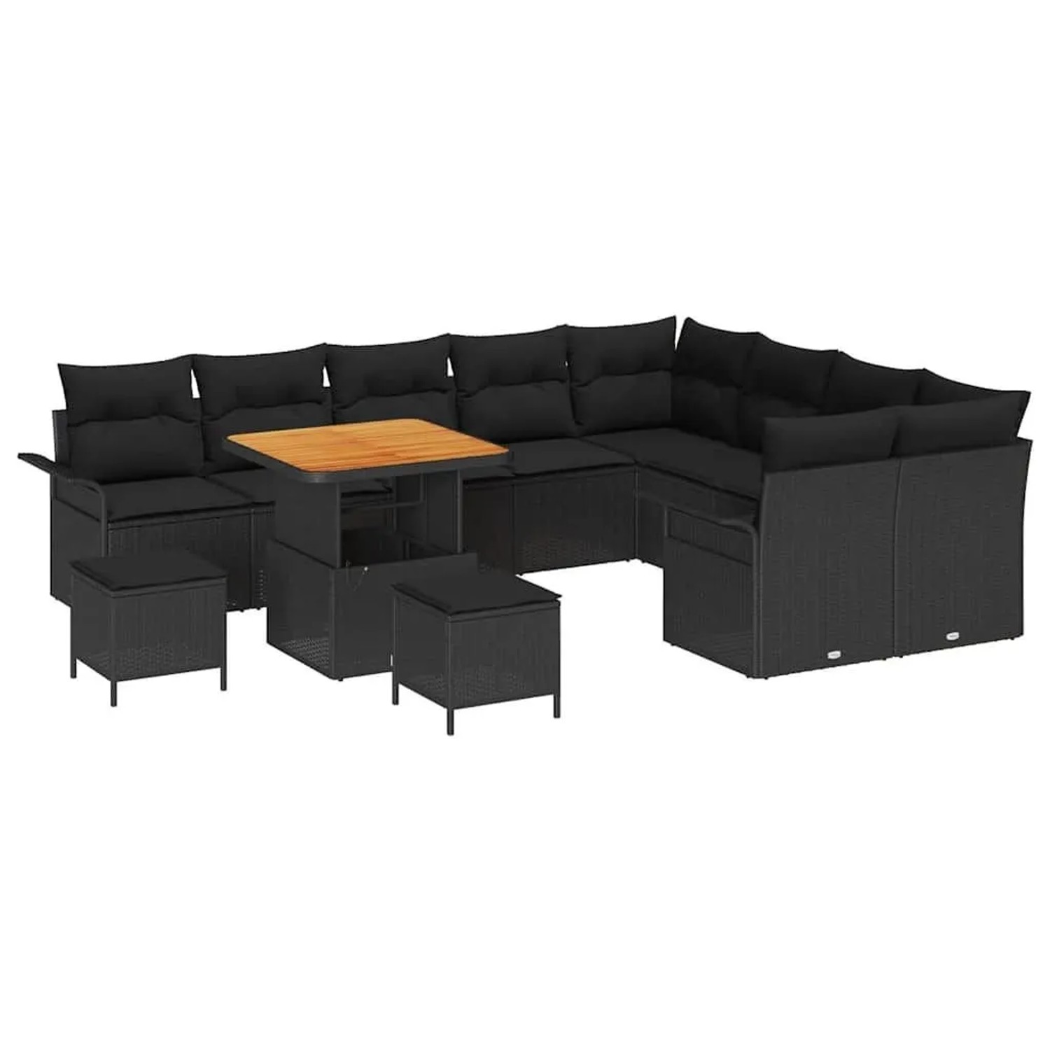 vidaXL Garten-Sofa-Set mit Kissen mit Speicher 12-Tlg Schwarz 3364119