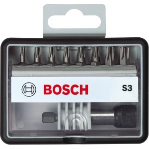 Bosch Bit-Set XH robust-line S3 Torx, 9-teilig mit Schnellwechselhalter in Staubox.