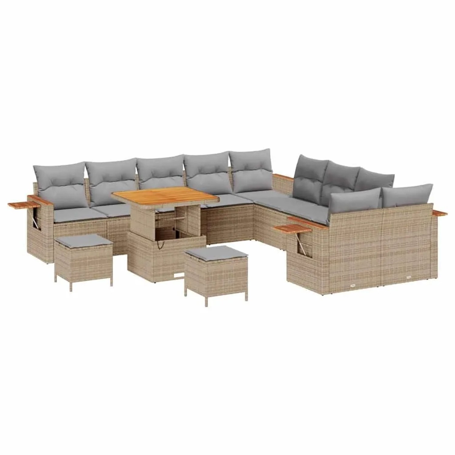 vidaXL Gartensofa-Set mit Kissen 13 Stk Beige und Hellgrau 3363232