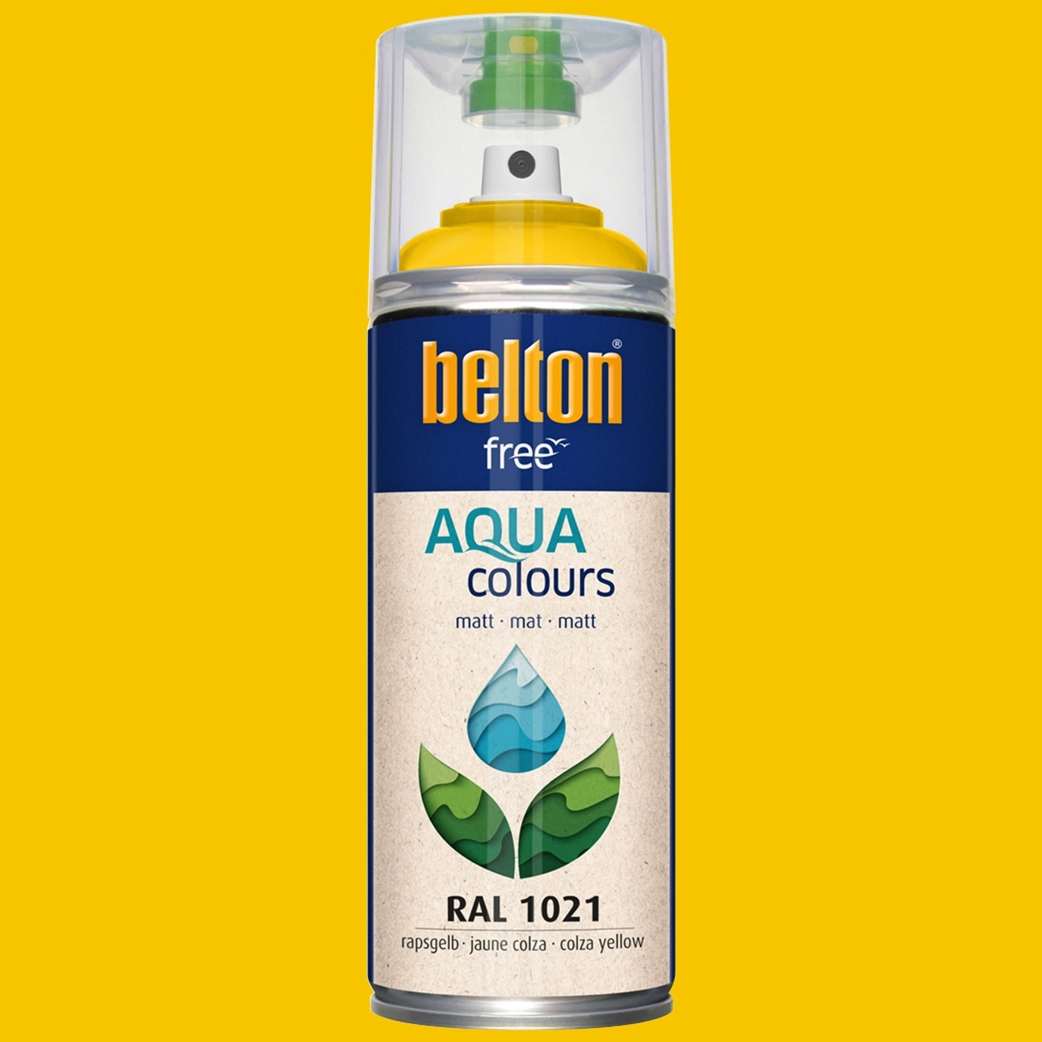 Belton Free AQUAcolours Buntlack RAL 1021 Rapsgelb matt, Sprühdose.