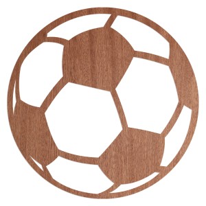 Wanddeko Fußball aus Holz, Mahagoni-Furnier, 40x40 cm. Wandbild für Fußballfans.