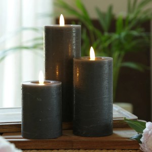 Marelida LED Kerzenset LINA, 3 graue Echtwachskerzen in verschiedenen Größen mit Timer und Flackerlicht.