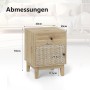 Nachttisch Rattan Natur mit Schublade und Schrank, 40x39x55 cm. Boho-Stil aus Holz.