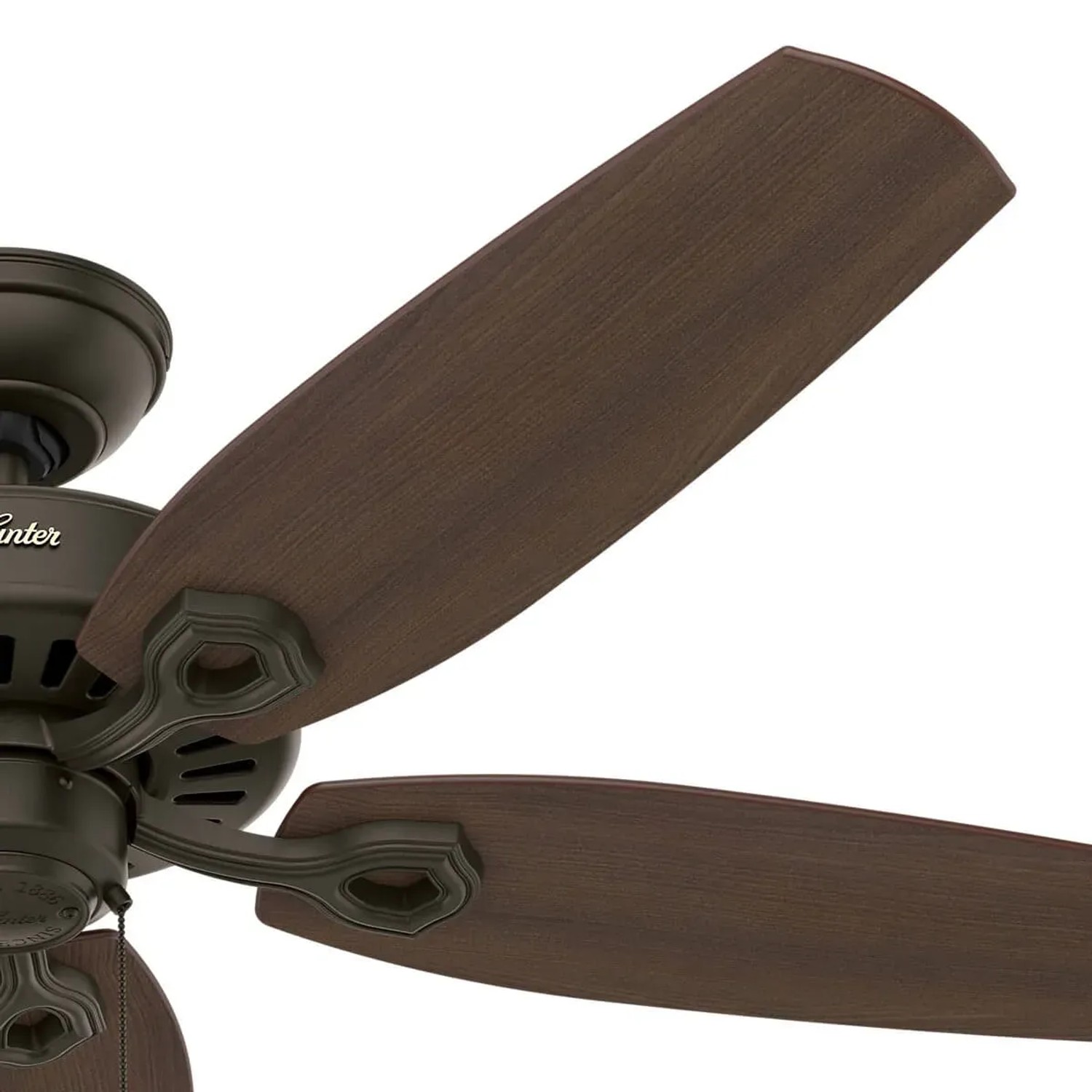 HUNTER Deckenventilator Builder Elite, 132 cm, Bronze mit Holzflügeln.