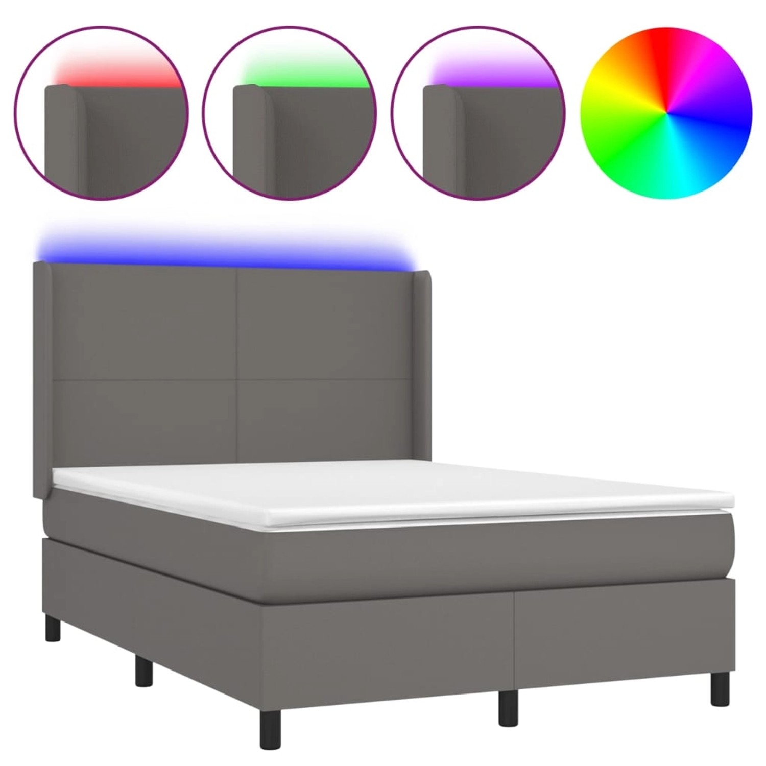 vidaXL Boxspringbett mit Matratze & LED Grau 140x190 cm Kunstleder 3139263 günstig online kaufen