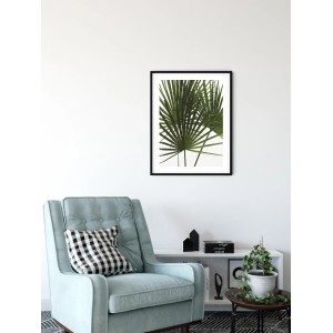 Komar Wandbild Palmtree Leaves, 30x40 cm, mit detailreichen Palmenblatt-Motiven im schwarzen Rahmen.