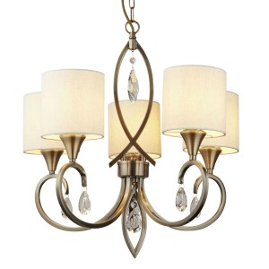 Licht-Erlebnisse Kronleuchter mit Schirm 52 cm Breit 5x E14 in Messing Antik Natur Klassisch