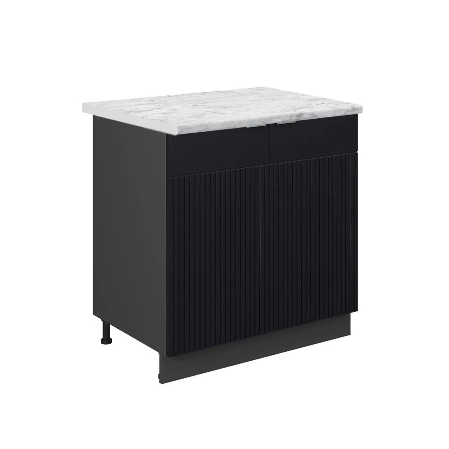 Vicco Küchenunterschrank Fame-Line Schwarz gestreift/Anthrazit 80 x 82 Arbeitsplatte Marmor