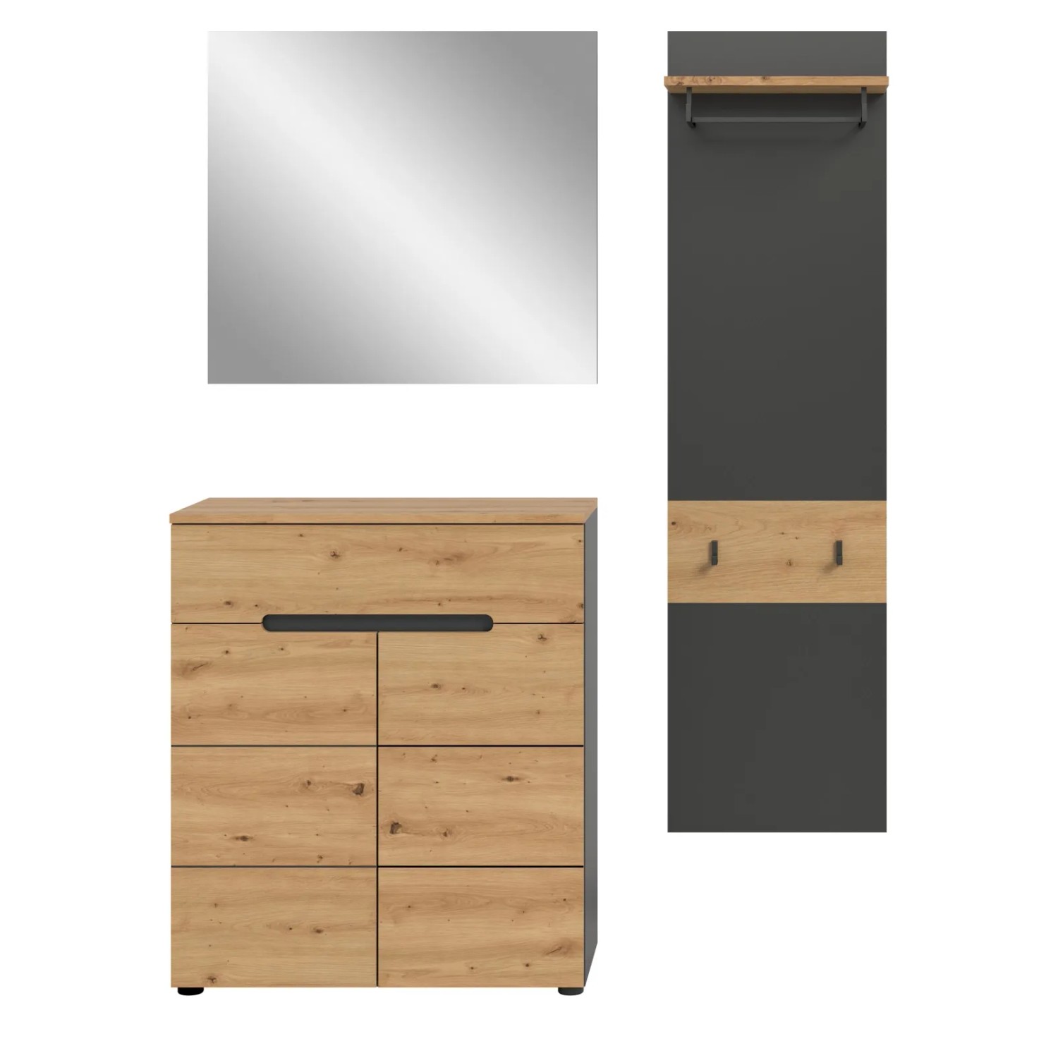 Inn.Furn Garderoben-Set 3-teilig in Eiche und Grau 140 cm Cooper_9