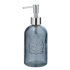 Wenko Seifenspender Vetro Grau aus Echtglas, runder Seifenspender für Bad und Küche.