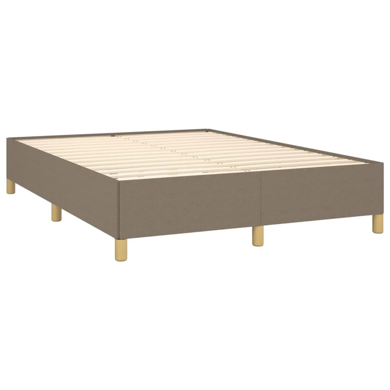 Boxspringbett vidaXL, taupefarbener Stoff, 140x190 cm. Bettrahmen mit Holzlattenrost und Füßen.