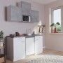 Respekta Küchenzeile KB150WWBMICG, 150 cm, Weiß/Beton Optik mit Kühlschrank, Kochfeld, Spüle und Mikrowelle.