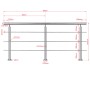 Duschparadies Edelstahlgeländer V2A 200 cm mit 3 Querstäben: Technisches Diagramm mit Maßen für Treppen & Geländer Zubehör.