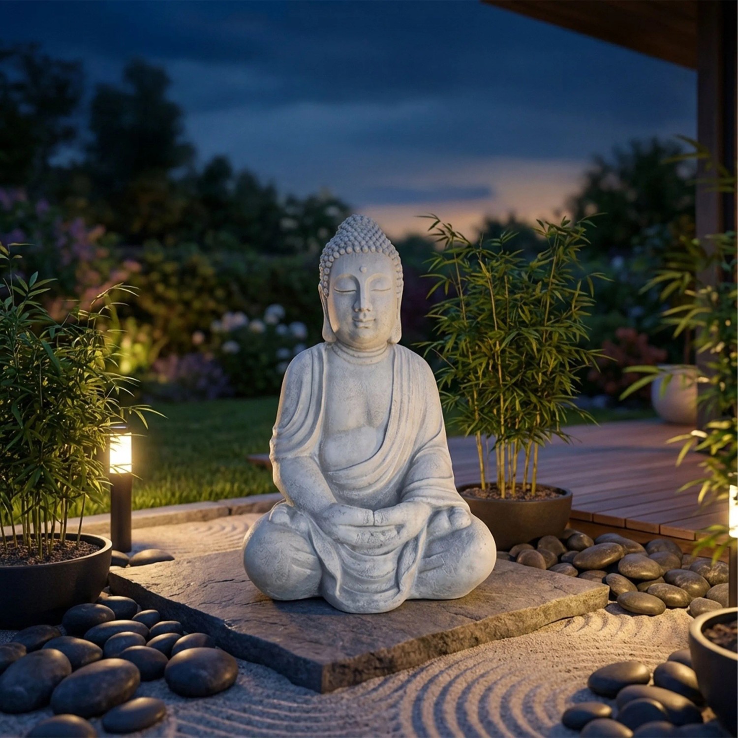 Relaxdays Buddha Figur Polyresin Hellgrau Wetterfest 71 cm x 49 cm x 34 cm_3