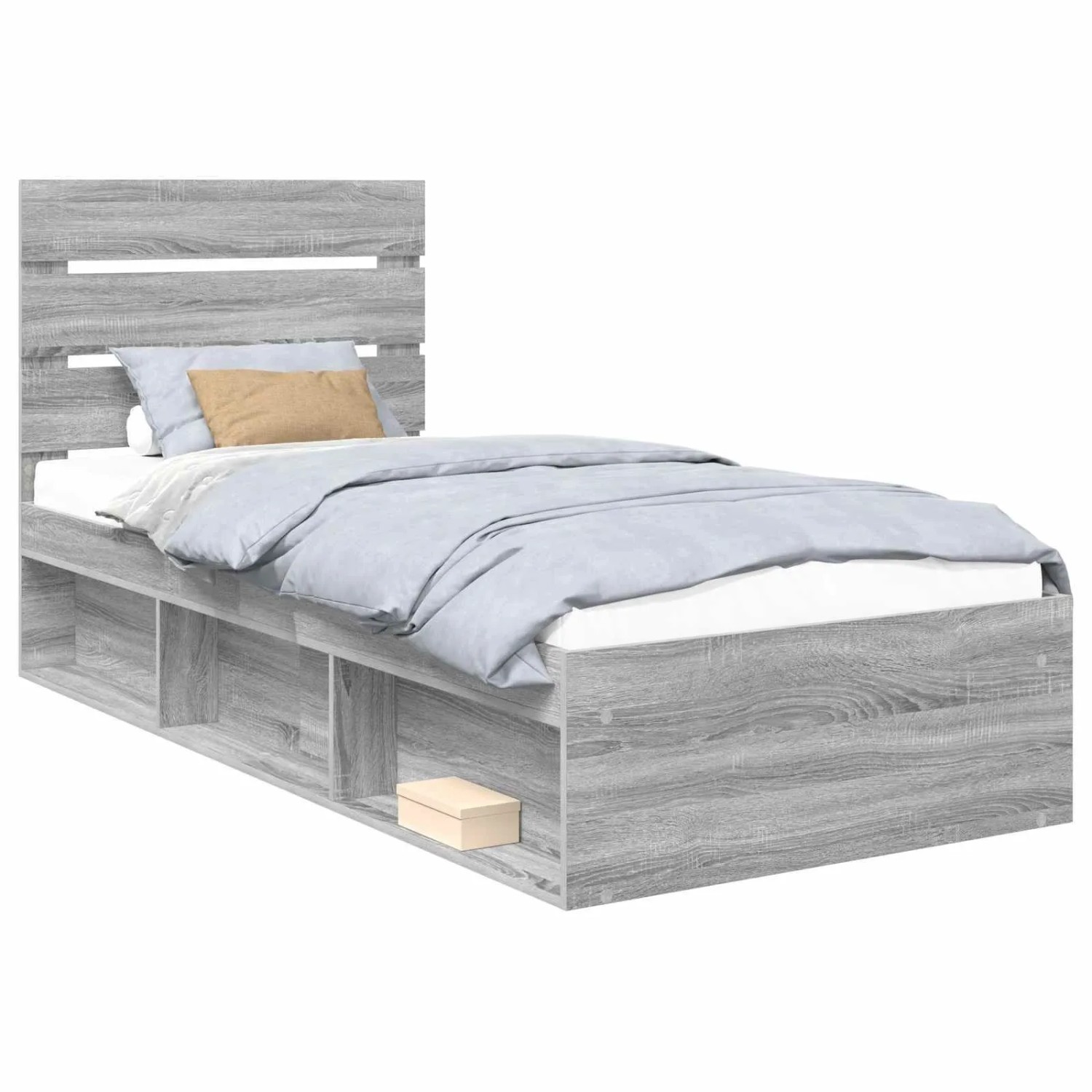 vidaXL Bettrahmen Grau Sonoma 90 x 200 cm Massives Kiefernholz 3411789