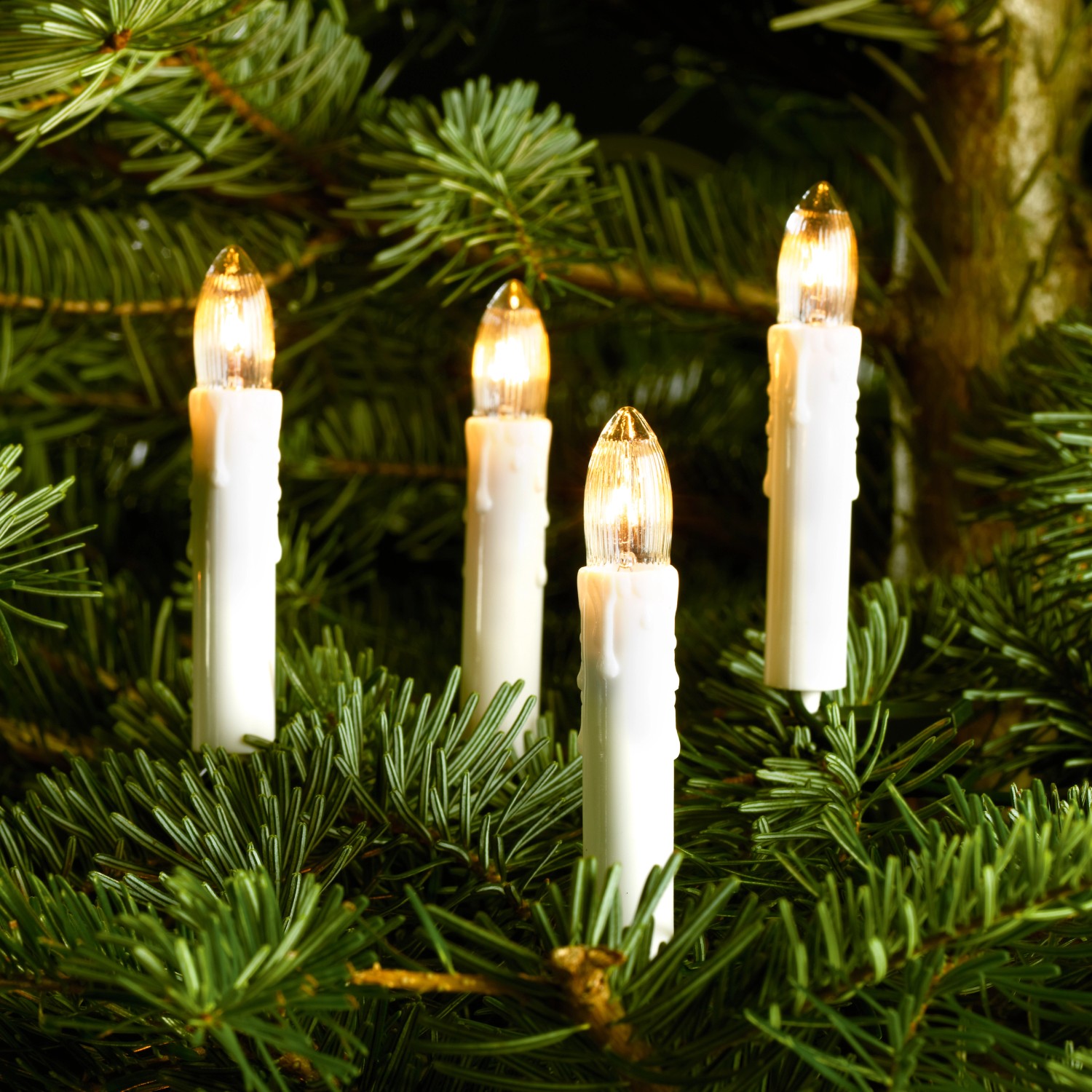 LED-Lichterkette mit Kerzen (20 LEDs, warmweiß) am Weihnachtsbaum.