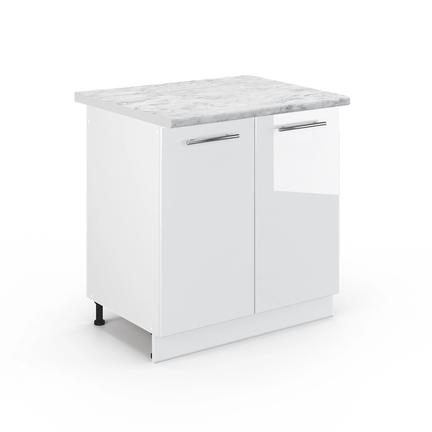 Vicco Spülenunterschrank Fame-Line Weiß Hochglanz/Weiß 80 cm AP Marmor