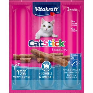 Vitakraft Cat Stick Scholle & Omega 3, 3 Stück. Katzenleckerli mit Fisch für gesunde Haut und Fell.