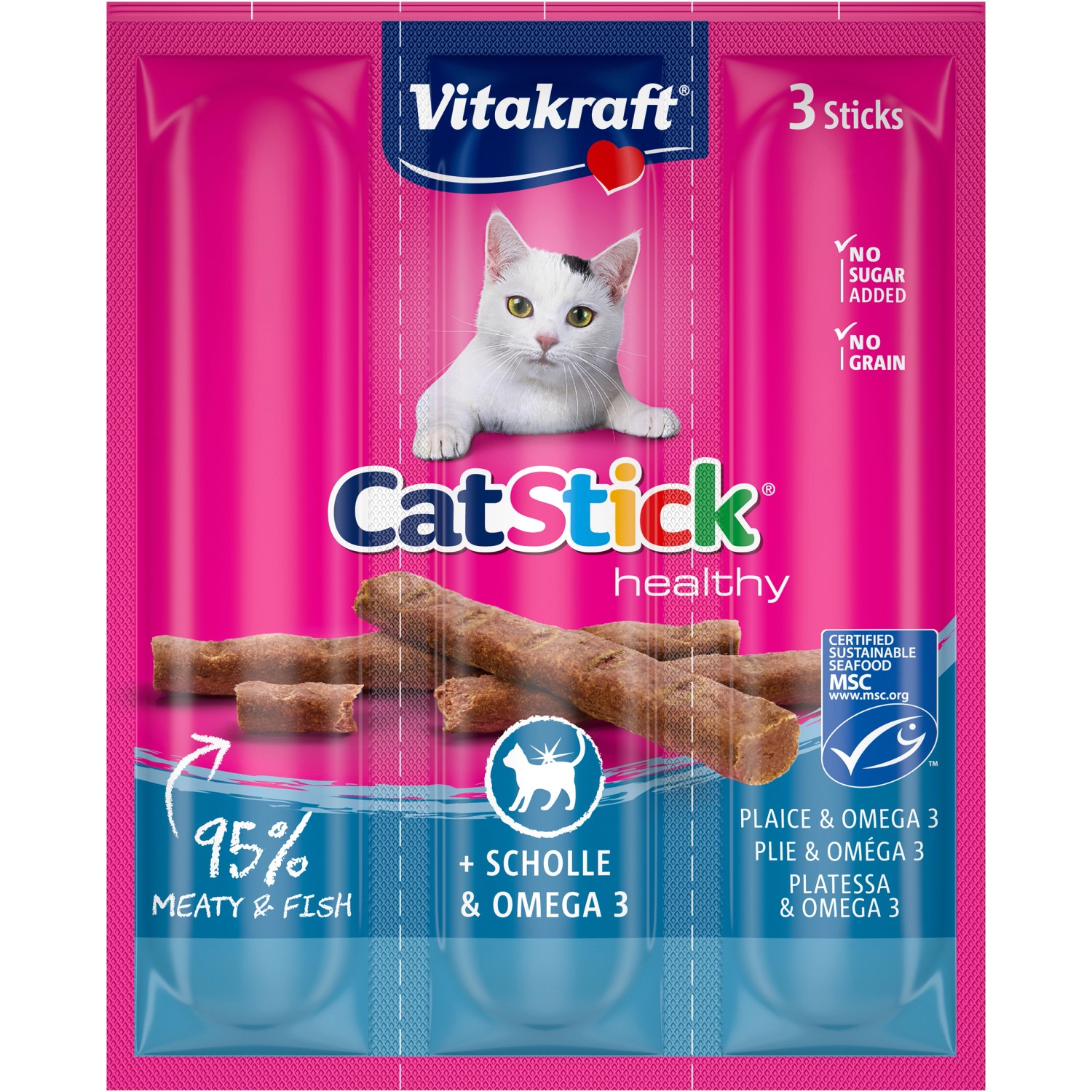 Vitakraft Katze Stick Scholle und Omega 3 MSC 3 Stück/ 18 g