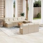 Beige 11-tlg. vidaXL Garten-Sofagarnitur aus Rattan mit Kissen. Gartenmöbel-Set mit Tisch und Hockern.
