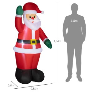 Outsunny aufblasbarer Weihnachtsmann, rot, 184 cm hoch, winkend. Ideal für Weihnachtsdekoration aus Polyester.