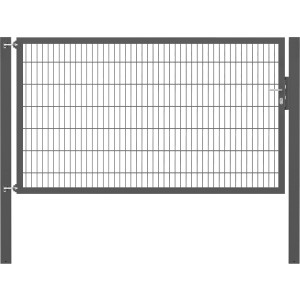 Anthrazitfarbenes Gartentor Flexo Plus mit Doppelstabmatte, Pfosten und Schloss. Ideal zur Grundstücksbegrenzung.