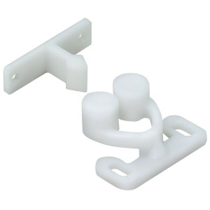 Weißer Hettich Schnappverschluss aus Kunststoff, 14x30x25mm, für Möbelausstattung.