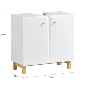 Weißer SoBuy Waschbeckenunterschrank (60 cm) mit 2 Türen und Holzfüßen.
