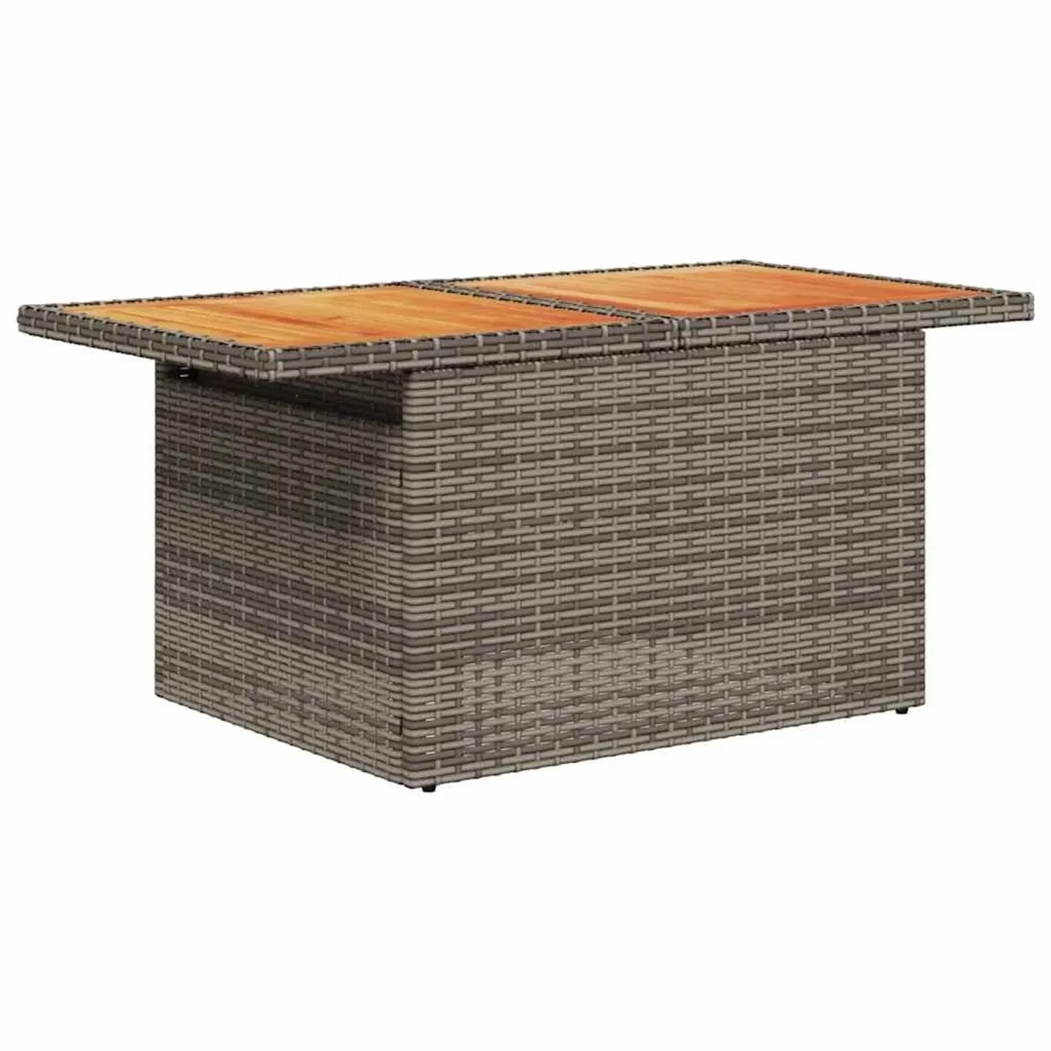 Grauer vidaXL Gartentisch aus Rattan mit Akazienholzplatte, Teil der 8-tlg. Garten-Sofagarnitur.