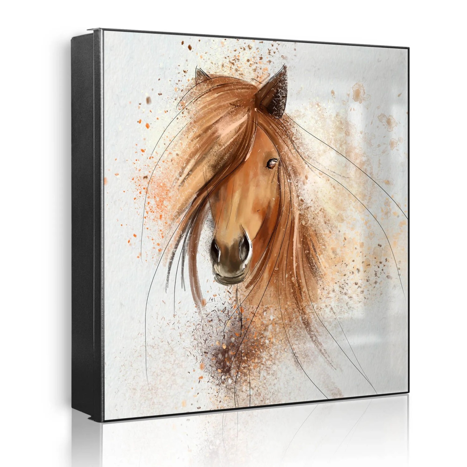 Banjado Großer Schlüsselkasten Metall 30x30cm Schwarz Scharnier Links 50 Haken Beschreibbar Magnetisch Motiv Magic Horse