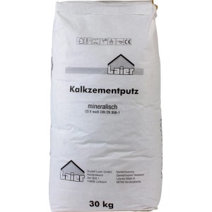 Sack Laier Kalkzementputz PT-1, 30 kg, für Innen- und Außenbereich.